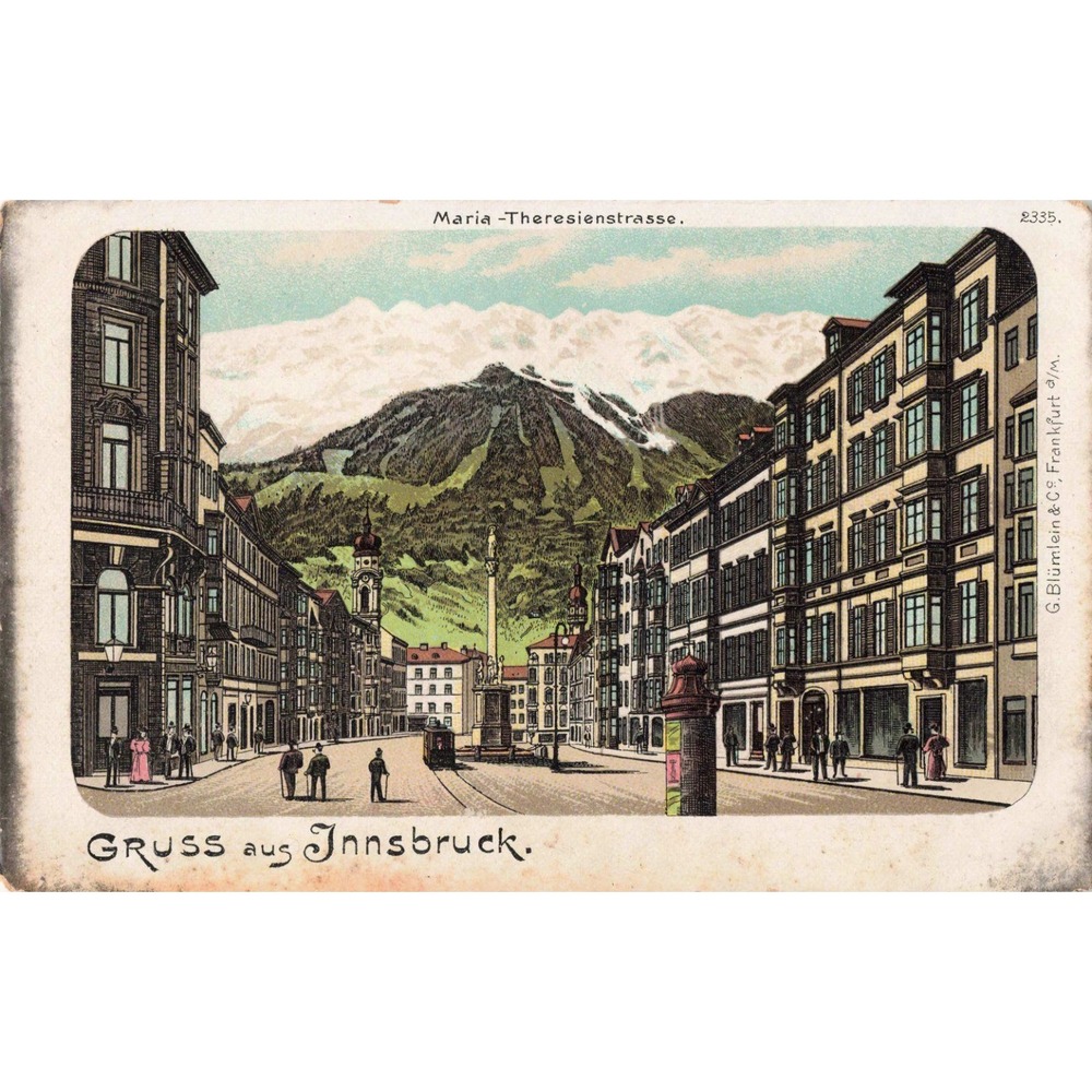 Innsbruck Austria Maria-Theresienstrasse Alps Gruss aus Antique Postcard Blumlei - Picture 1 of 2